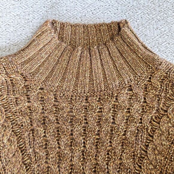 Express Metallic Bronze Brown Gold Fringe Mock Neck Sweater - Size Small - Picture 4 of 12